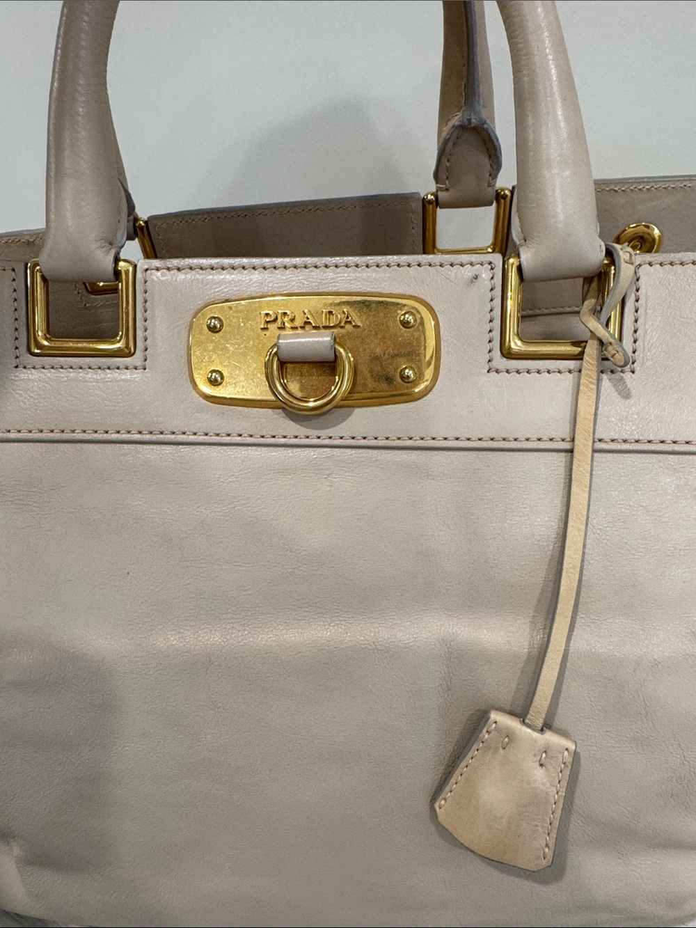 PRADA Nude Leather Top-Handle Satchel with Gold Hardware - Picture 3 of 16